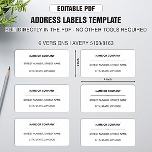 Return Address Labels | Editable for Avery 5163 | Minimalist Address Label Template | 2" X 4" Avery Label 8163 | Shipping Box Labels - Etsy