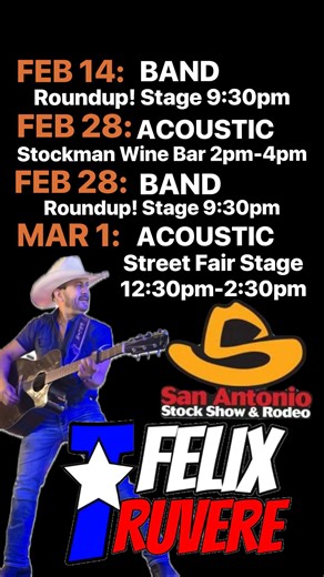 Announcing all performance dates for the 2026 San Antonio Stock Show & Rodeo! 🤠🐂🎢🎡 #LetsRodeoSanAntonio 🎶🎸 | Felix Truvere