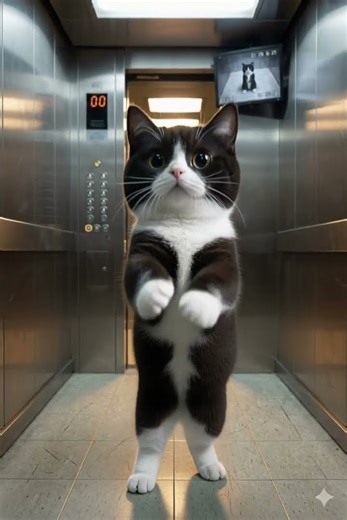 “Cat Having a Solo Party in the Elevator 🐱🎉⬆️”#ElevatorCat #CatSelfHype #FunnyCats #RandomCatMoments