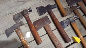 Another load of Underhill tools made their way to our porch this morning. Underhill Edge Tool was started in the 1800's in Auburn NH - a few towns over from us! The Underhill name is pretty well known here in NH and MA, but not so much throughout the rest of our country. They certainly made excellent axes and chisels. And did you know Lizzy Borden used an Underhill? Eric will be bringing some of these to Maine this Saturday July 20th for the rockler tool swap.in South Portland. Get there early! 