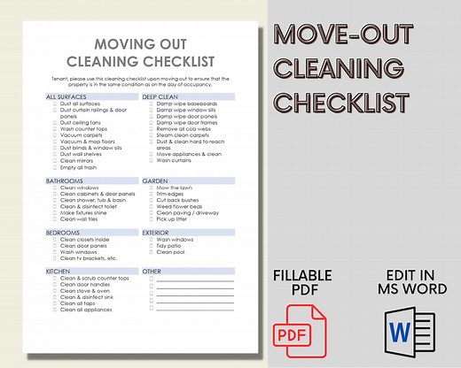 Tenant Moving-out Cleaning Checklist - Edit in MS Word - Etsy