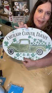 Take us to the Emerald Clover Farms! 🍀✨ We love this design by Melissa of Junk and Craft Treasures! She's using our Emerald Clover Farms 16x12 Stencil and the Shamrock Pattern set to create this festive wood sign for St. Patrick's Day! #stpatricksday #WallDecor #stencils #stpatricksdaydecor #woodsigns #EssentialStencil #vintagetrucks #shamrocks | Essential Stencil