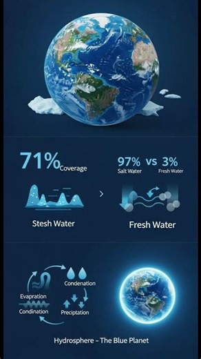 पृथ्वी का जलमंडल 🌊 | Hydrosphere Explained in 40 Seconds | Geography Shorts #UPSC
