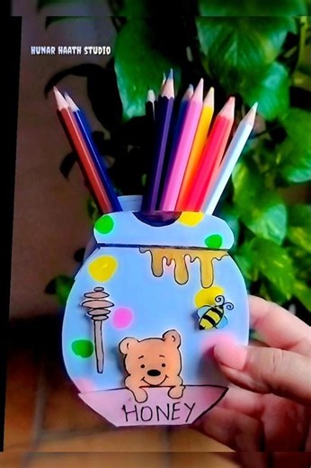OMG😮 3D Honey Pencil Holder DIY🍯✨#shorts#diy#craft #handmade #youtubeshorts