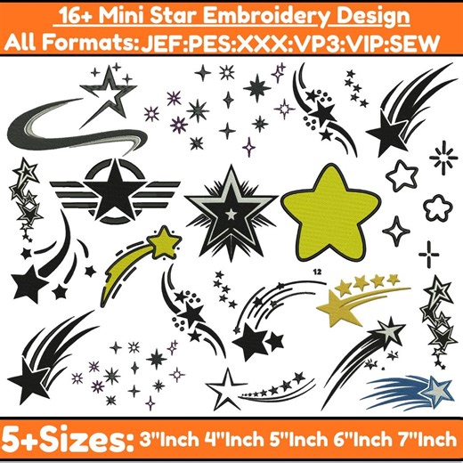 Mini Star Machines Embroidery Designs Fill Stitch Star Pattern Pack Sparkle Star Embroidery Small Star Embroidery Pes File 5 sizes Downloads - Etsy