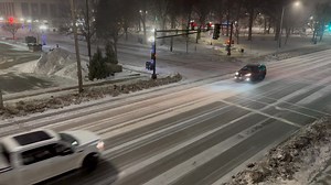 Wind is whipping around the snow in Waterloo this morning. With temps below freezing, it is sticking to the roads | Meteorologist Brandon Libby