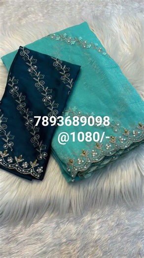 Soft crunchy saree with embroiderywork with ston work saree wit cut work finishing Blouse..pva