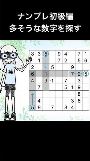【ナンプレ初級編🔰】まず多そうな数字を探す！ そして、うめていく。