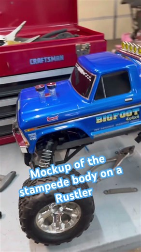 Rustler/Stampede mashup!? Working on 3D printed mounts #traxxas #Stampede #monstertruck #3dprint