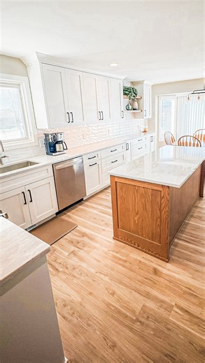 Hard to believe this is the same kitchen!! We updated every single part of this space, including exchanging a peninsula that broke up the kitchen into two areas and replacing it with an island that connects the two areas. This decision basically makes this kitchen feel twice the size! #kitchendesign #kitchenremodel #customkitchen | 𝖨́𝗅𝗈 𝖣𝖾𝗌𝗂𝗀𝗇
