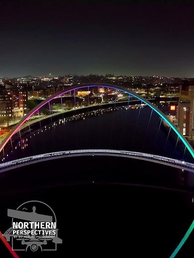 Gateshead Millennium Bridge After Dark – Rainbow Lights Over the River Tyne