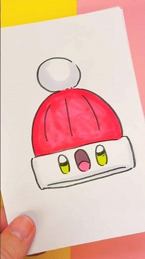 How to draw a Kawaii Christmas hat – Easy drawing for kids