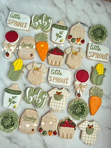 Cute Garden Baby Shower Cookies – Locally Grown Theme With Carrots, Onesies, Bottles & More | Custom Decorated Sugar Cookies Bulk - Etsy
