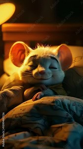 Video Vertical recreation of cute mouse sleeping peacefully in her bed