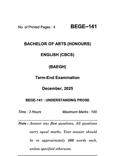 BEGE-141 Dec 2025 | IGNOU Previous Year Question Paper