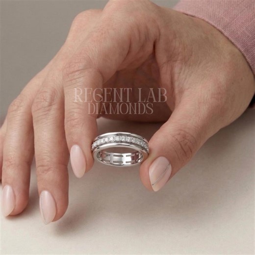 Triple Row Channel Set Eternity Wedding Lab Grown Diamond Band, 14k White Gold Personalized Anniversary Statement Jewelry Personalized Gift - Etsy