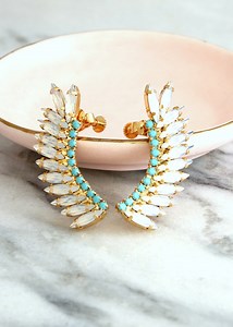 Ear Climber Earrings,climbing Earrings,ear Cuff Crystal Opal Earrings, Opal Crystal Earring, Ear Crawler Earrings, Edgy Statement Earrings - Etsy