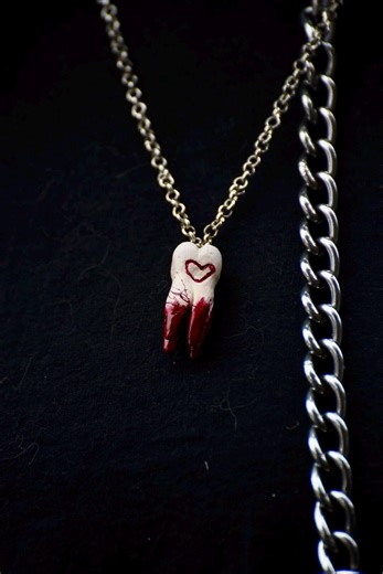 Tooth Necklace: Hand Sculpted Clay Bloody Human Teeth Pendant Chain - Etsy