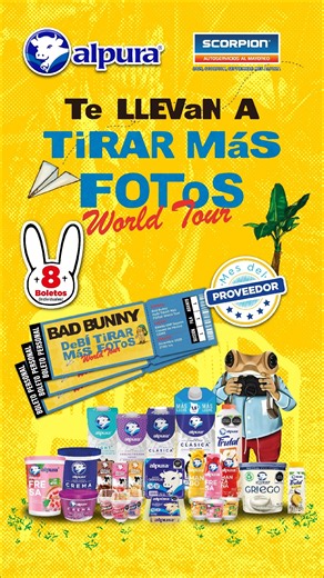 33 reactions | ¡Comprar productos Alpura en Scorpion te lleva a ver a Bad Bunny!  ✅Compra $500 de tus productos favoritos en Tienda Físca o En Línea ✅ Contesta la pregunta y registra aquí tu ticket  https://bit.ly/MesDelProveedor Ve a vivir un Baile Inolvidable a este evento inolvidable  #TiendaScorpion #DondeAhorranLosQueSaben #Alpura #BadBunny #Concierto #Boletos | Grupo Scorpion México | Facebook