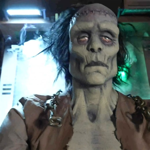 Distortions Unlimited Frankenstein's Experiment is a high-impact animatronic, inspired by the creature described in Mary Shelley's Frankenstein. This animatronic shakes and convulses as it comes to life before thrusting forward, providing a great scare! Standing an impressive 7 ft tall, It includes fog and lights giving it a movie-quality look. https://distortionsunlimited.com/products/frankensteins-experiment | Distortions Unlimited - Official
