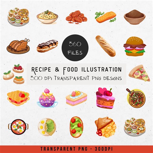 Recipe & Food Illustration PNG Mega Bundle | Cooking Clipart, Kitchen Graphics, Recipe Designs, Digital Download - Etsy
