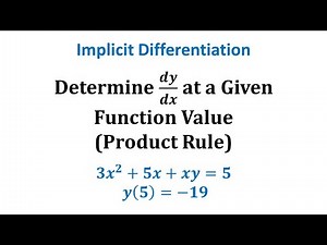 Implicit Differentiation: Determine dy/dx at a Given Function Value (Product Rule)
