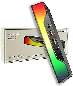 Tesla Modle Y Model 3 Docking Station with Colorful Ambient Lighting | 27W Fast Charging USB Hub | 4 Ports, Easy Install | Fits Model Y (2021-2024) & Model 3 (2021-2022)