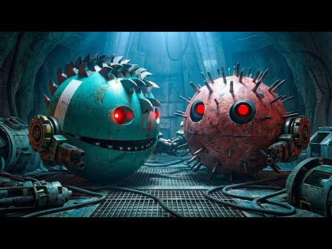 Pacman and Walking Robot Blade Enter a Giant Robot Maze Full of Traps and Smart Machines