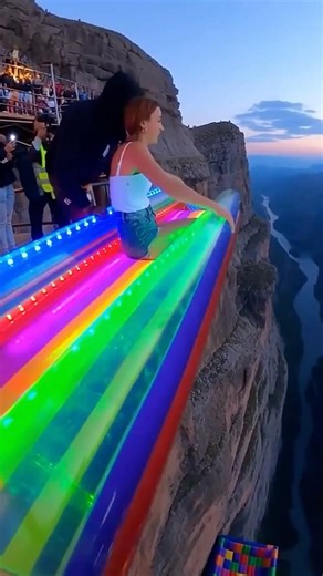 Glowy Rainbow Slide ➜ Girl Jumps Into Open Air 😳🌈✨ #rdswth #dream