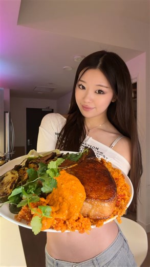 jaime | internet girl makes a pork chop dinner ;) romesco sauce, white wine vinagreta zucchini, spanish rice #katseye #porkchop #cooking #fire | Instagram