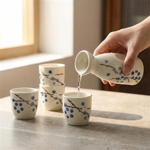 Handmade Ceramic Sake Set | Blue Floral Japanese Drinkware - Etsy