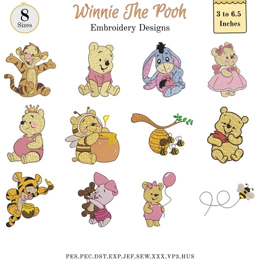 Cute Animal Embroidery Designs, Honey Bear, Forest Friends, Baby Nursery, Teddy Bear Style Cartoon Characters, 8 Sizes, Instant Download - Etsy