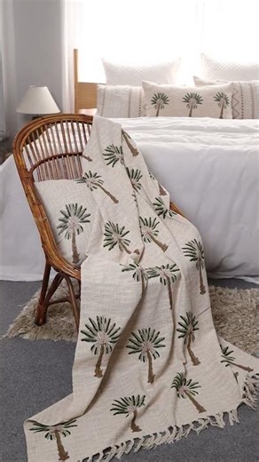 Palm Tree Block Print Throw Blankets for Home Decor | DMAASA