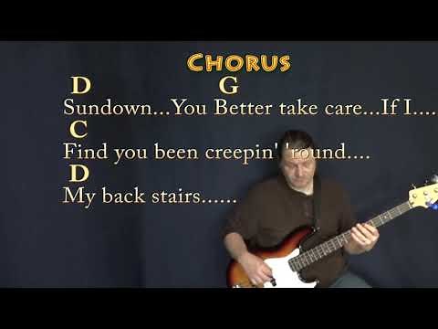 Sundown (Gordon Lightfoot) Bass Guitar Cover Lesson in D with Chords/Lyrics