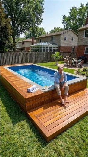 He Built a Luxury Above-Ground Pool From Scratch! 🏊‍♂️🔥 #shorts #diy #woodworking #diybuild #garden