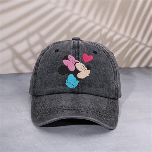 Embroidered Minnie Mouse Baseball Cap, Vintage Pink Bow Cartoon Washed Dad Hat, Retro Kissing Mouse Heart Low Profile Cap - Etsy