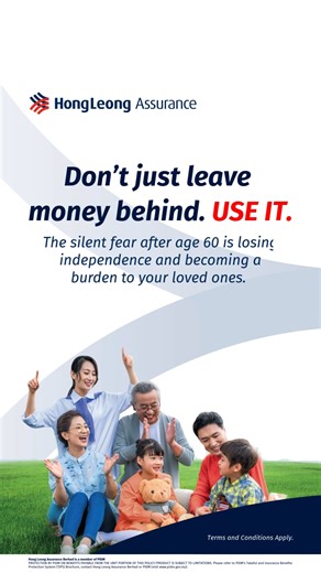 Turn age 60 into your strongest chapter yet. HLA Future Secured makes independence the headline, not hospital bills. Visit https://www.hla.com.my/en/personal/hla-future-secured-rider.html to explore coverage options or contact our team today.​ Hong Leong Assurance Berhad is a member of PIDM​ PROTECTION BY PIDM ON BENEFITS PAYABLE FROM THE UNIT PORTION OF THIS POLICY/PRODUCT IS SUBJECT TO LIMITATIONS.​ Please refer to PIDM’s Takaful and Insurance Benefits Protection System (TIPS) Brochure, contac