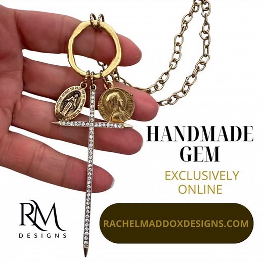 💫� Handmade Gem! Handmade by Rachel Maddox, this gold and rhinestone necklace pairs delicate Mother Mary charms with a shimmering rhinestone cross — A heartfelt gift for anyone who loves symbolic, faith-inspired adornments (only 1 left in stock!). Symbolism of Mother Mary is meaningful across many cultures and traditions. The most common symbolic themes associated with her are: 1. Compassion & Motherly Love 2. Purity & Grace 3. Faith, Devotion & Trust 4. Protection & Guidance 5. Hope & Healing 