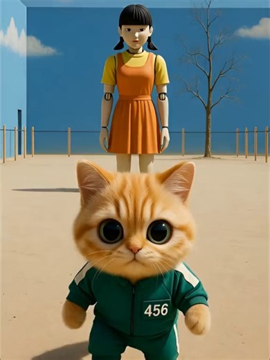 Cute Cat Enters Squid Game Adventure