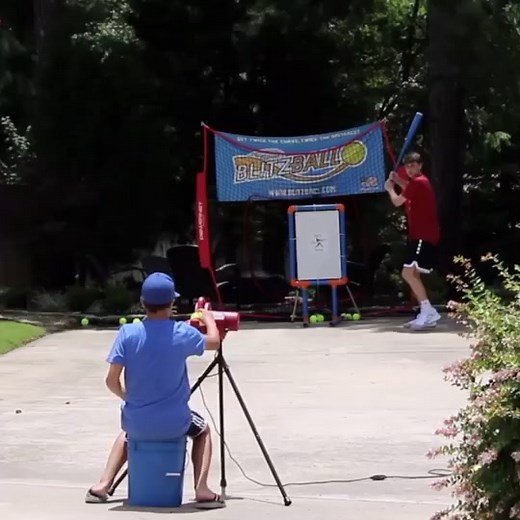 Blitzball vs. 150 MPH PITCH MACHINE (distance adj.) w/ DROP!😂 Follow @neafilms & @comoblitzball for more 🔥! #blitzball #baseball #mlb #foryou #fyp