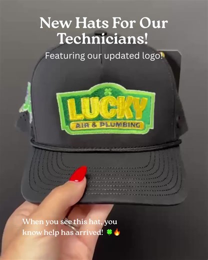 🔥 Fresh Gear for the Crew! 🔥 Our technicians are now rocking brand new hats with our updated Lucky Air & Plumbing logo 🍀🧢 Clean look, professional feel, and ready to take on every job in style. When you see this hat, you know help has arrived! #LuckyAirAndPlumbing #NewLogo #TeamGear #HVACLife #servicewithstyle