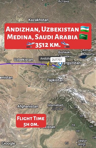 Andizhan, Uzbekistan 🇺🇿 to Medina, Saudi Arabia 🇸🇦 Flight Route ✈️