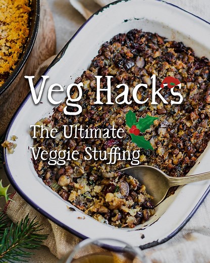 Christmas Veg Hack number 3! The ultimate veggie stuffing. A feast of all things festive, designed to fit snuggly alongside your Christmas veg. With mushrooms, chestnuts, cranberries and more, this recipe is suitable for vegans too. Full recipe on our website: https://www.riverford.co.uk/recipes/christmas-vegan-stuffing #LiveLifeontheVeg #ChristmasVegHacks #VegHacks | Riverford