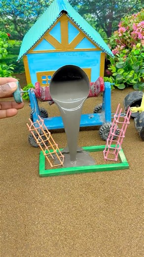 🧱 Strong Pillar Base Construction Scene with Creative Tractor Setup in Village Model Work #shorts