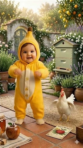 Adorable Baby & Cute Chicken Banana Dance Challenge 🐥😂♥