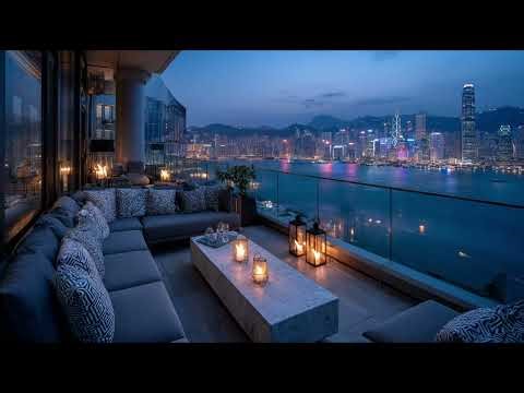 Luxury Balcony Ambience: Relaxing Night View with City Lights & Ocean Waves
