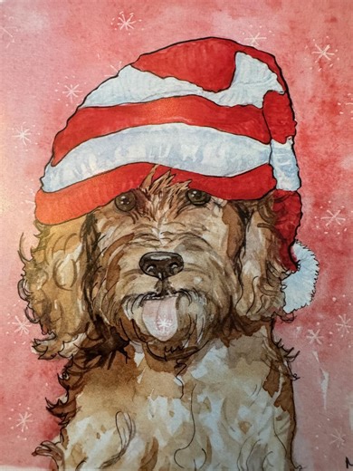 Watercolor Cockapoo Christmas Card With Snowflakes - Etsy