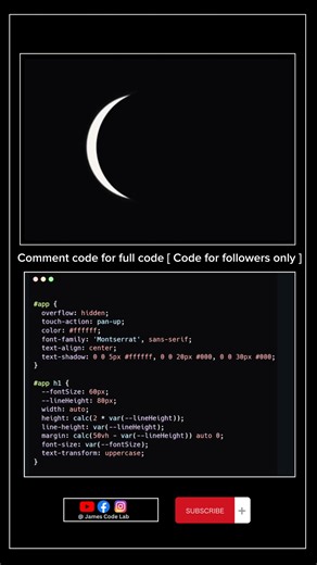 Css animation Moon eclipse 💫💥 Full code on our James code lab telegram channel for followers only Link in the comments section. | James Code Lab