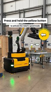 56K views · 376 reactions | Logistics just got a whole lot cooler.  Tap and hold the yellow button to see our @Boston Dynamics robot kick into gear! What tech would you love to see in action next? | DHL | Facebook