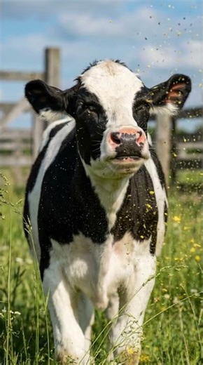 Baby Calf Sneezes a Cloud of Pollen? #babycalf #sneeze #shorts